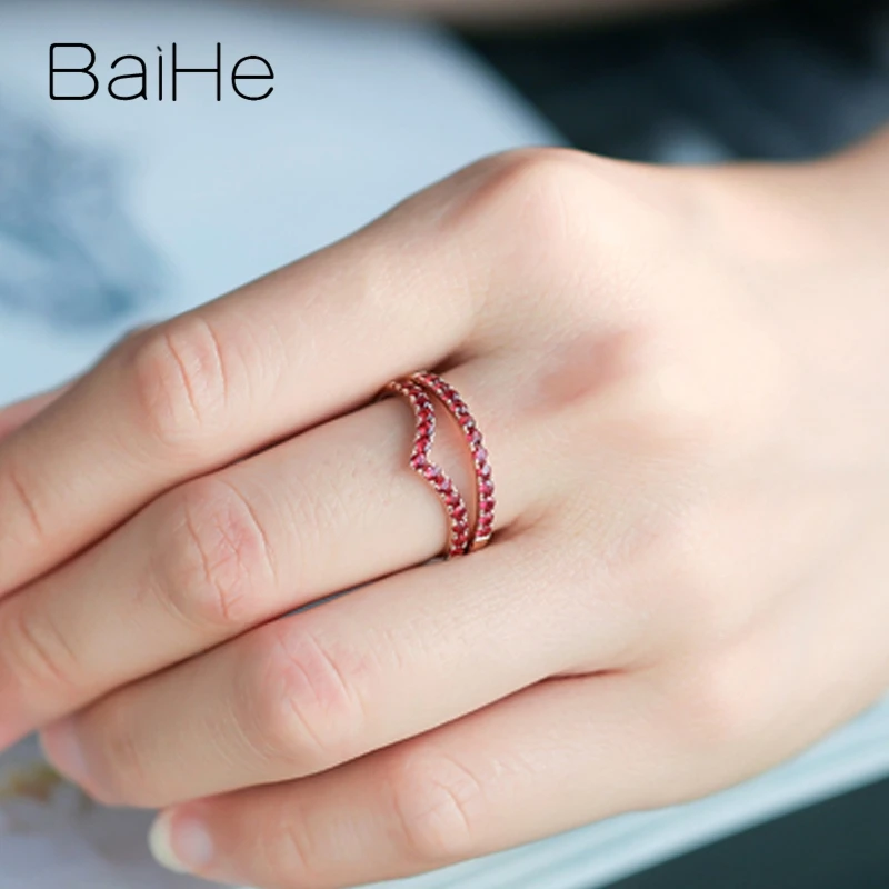 BAIHE Твердое 14 к желтое золото 0.45CT сертифицировано круглой огранки подлинные Рубины свадебные женские трендовые ювелирные изделия уникальное модное кольцо