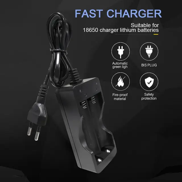 18650 Battery Charger US/EU Plug 2 Slots Smart Charging Safety Fast Charge 18650 Li-ion Rechargeable Battery Charger 2