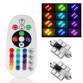 

Festoon RGB LED Reading Map Light Dome 31/36/39 / 41mm Auto Car Interior Light Bulbs With Remote Control Strobe Flash 16 Models