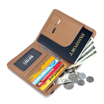 

Leather Passport Cover Men RFID Blocking Anti-theft Clutch Purse Multi Function Card Holder Male Bifold Passport Case Unisex