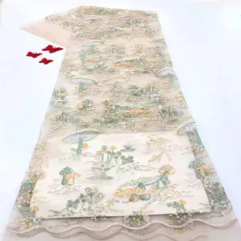 

BEAUTIFICAL nigerian beige sequins lace fabrics wedding french net lace embroidery fabric sequins tissu JAUN