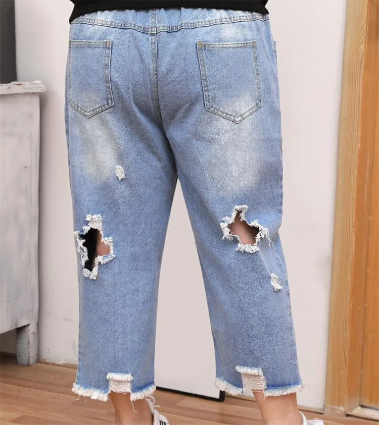 2XL-6XL женские джинсовые брюки оверсайз женские потертые джинсовые брюки длиной до щиколотки размера плюс прямые брюки обтягивающие брюки