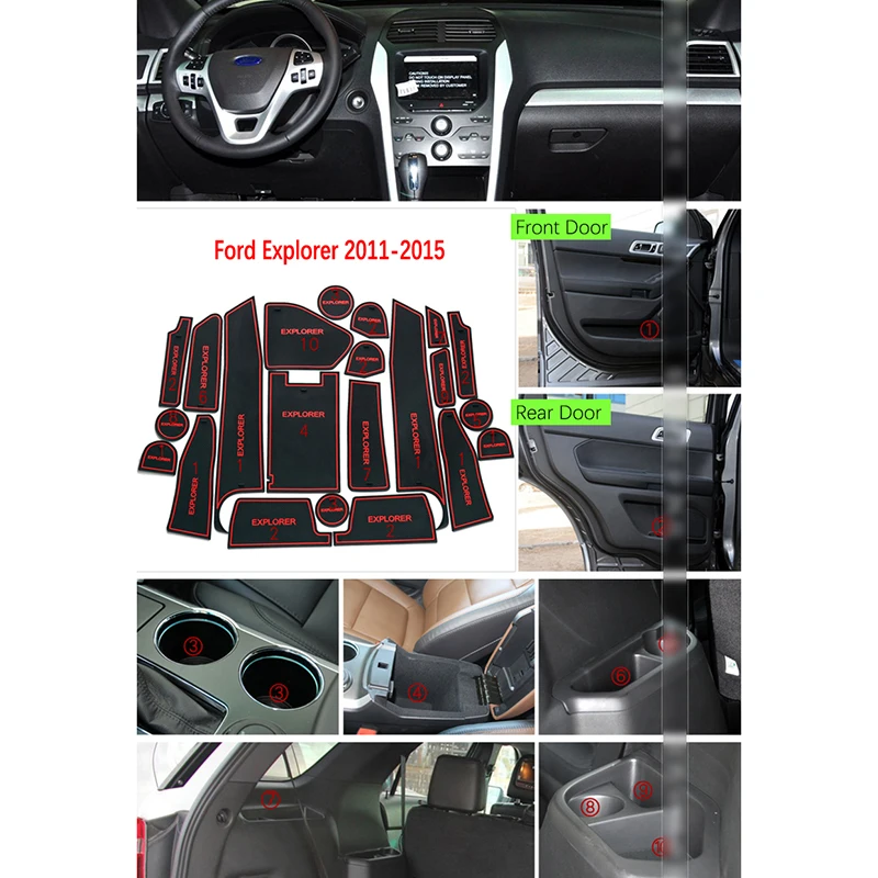 Противоскользящая резиновая подушка для двери для Ford Explorer 2011~ 2013 MK5 U502 pre-Facelift Groove Mats автомобильные аксессуары для интерьера