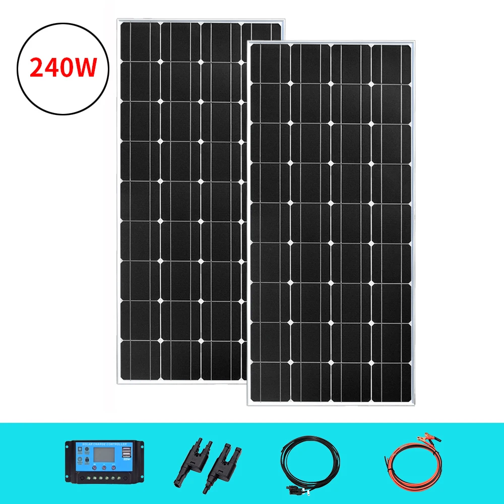 Панель солнечных батарей 18v 120w 360w panele solare kit 12v 24v зарядное устройство панели