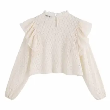 

Autumn Women Ruffled Lace Blouses Female High Street Long Sleeve Crop Blusas Chic Tops Short Shirts
