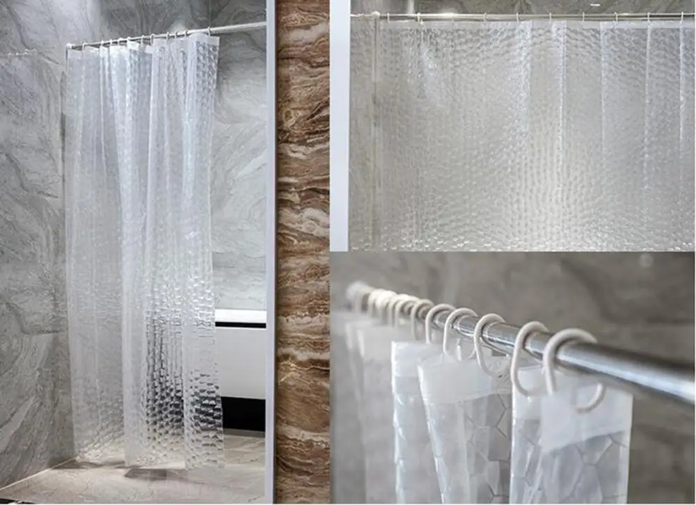 

3d waterproof shower curtain transparent white transparent bathroom curtain Luxury bath curtain C 12 Hooks PVC
