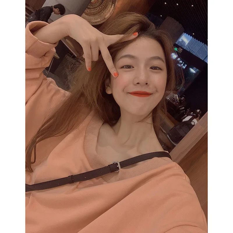

Early Autumn Korean Solid Color Loose-Fit Short CHIC Fashion Long-sleeved Sweater Sports Set