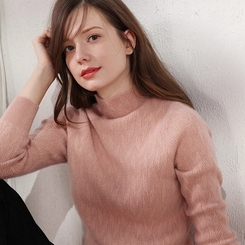 

LHZSYY 2019Autumn Winter New Women's High Collar Pure Wool Sweater Fashion Slim Knit Pullover Warm Cashmere Base Female Sweater