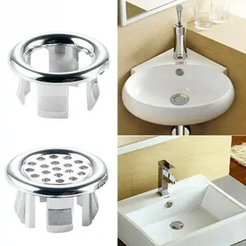 

6PCS Overflow Ring Durable Plastic Kitchen Drain Cap Cover Sink Bathroom Trim Accessories Basin Silver Round Insert Not Rust