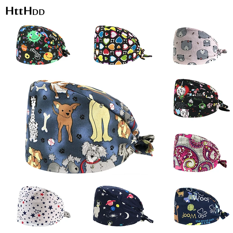 

Fashion cotton Multicolor Cartoon print hat adjustable scrub cap beauty salon nursing cap laboratory pet shop fashion scrub hat