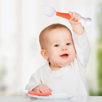 

2020 New 2Pcs Flexible Baby Spoon Fork Set Adjustable Children Learning Dishes Tableware