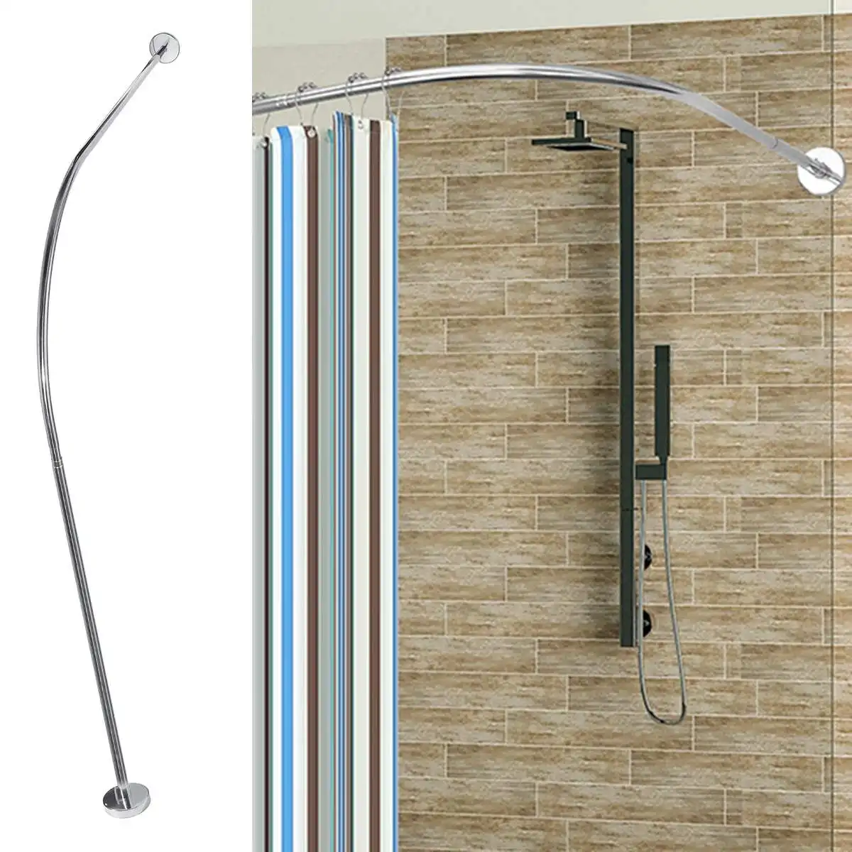 Rideau de douche en forme de L avec ventouse, angle, rail, bien chargé,  extensible, 40.15 en