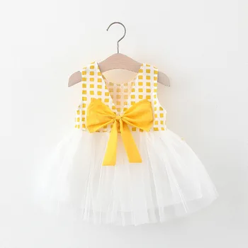 

2020 Summer Infant Girls Plaid Bow Sleeveless Cute Sundress Princess Party Mesh Tutu Baby Kids Dress vestido infantil