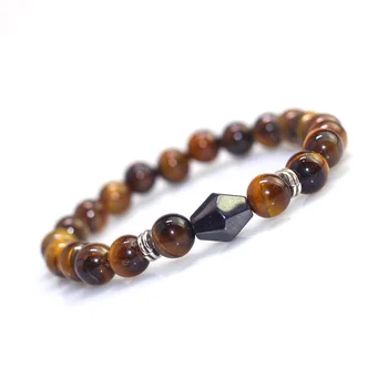 

Charm AAA Tiger Eye Stone Beads men Bracelets Hematite Accessories Elastic Round Bracelet Women Jewelry Yoga gift 10pcs/lot