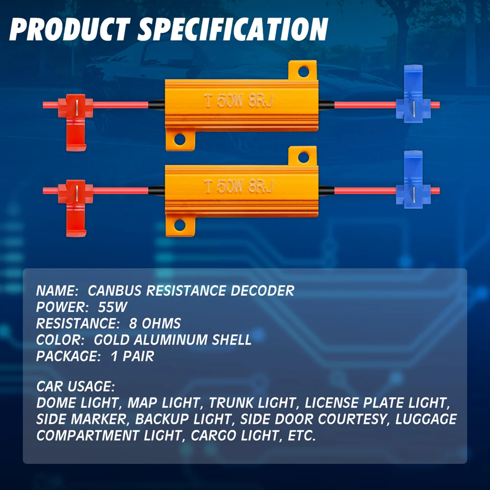 2pcs DIY Canbus Error Free Decoder Led Warning Canceller Anti-Flicker Canbus Resistor For Fog Lights Turn Signal Brake Lights