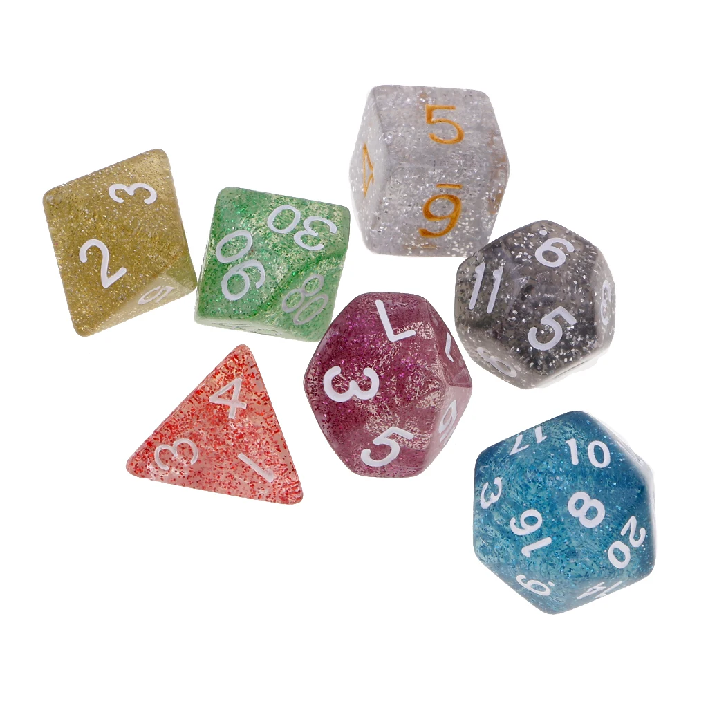 7Pcs 16mm Dice d20 d12 d8 d10 d6 d4 Die Polyhedral for D&D Wargaming Players