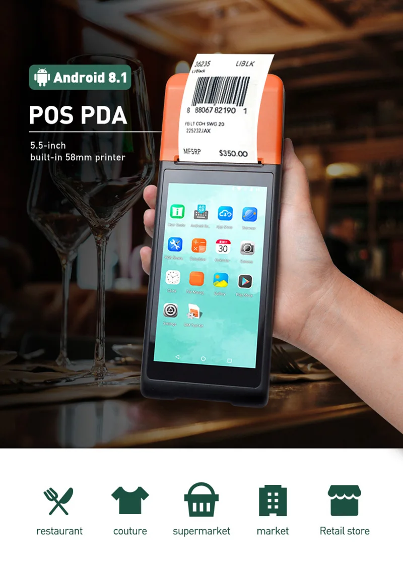 Новый дешевый Google Play Android PDA 3G POS термопринтер для чеков и ярлыков QR-камера