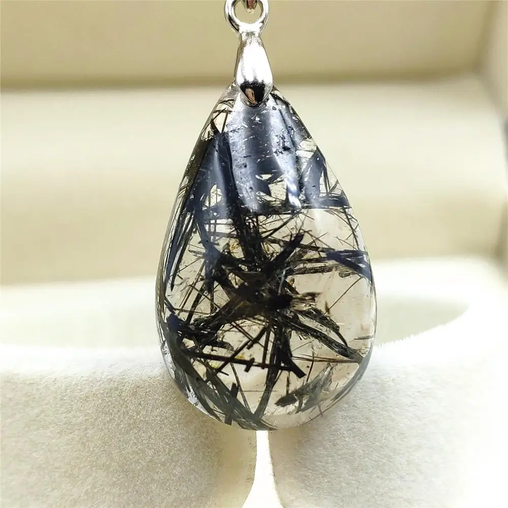 

Genuine Natural Black Rutilated Quartz Pendant Gemstone Women Men 27x17x9mm Crystal Water Drop Accessories Stone Pendant AAAAA