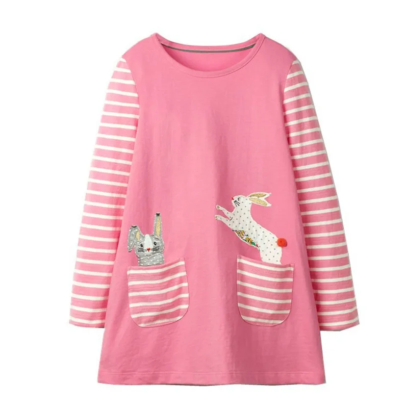 Jumping Meters Animals Bunny Applique Cotton Princess Girls Dress for Autumn Spring Kids Clothing Long Sleeve Costume Girl | Детская