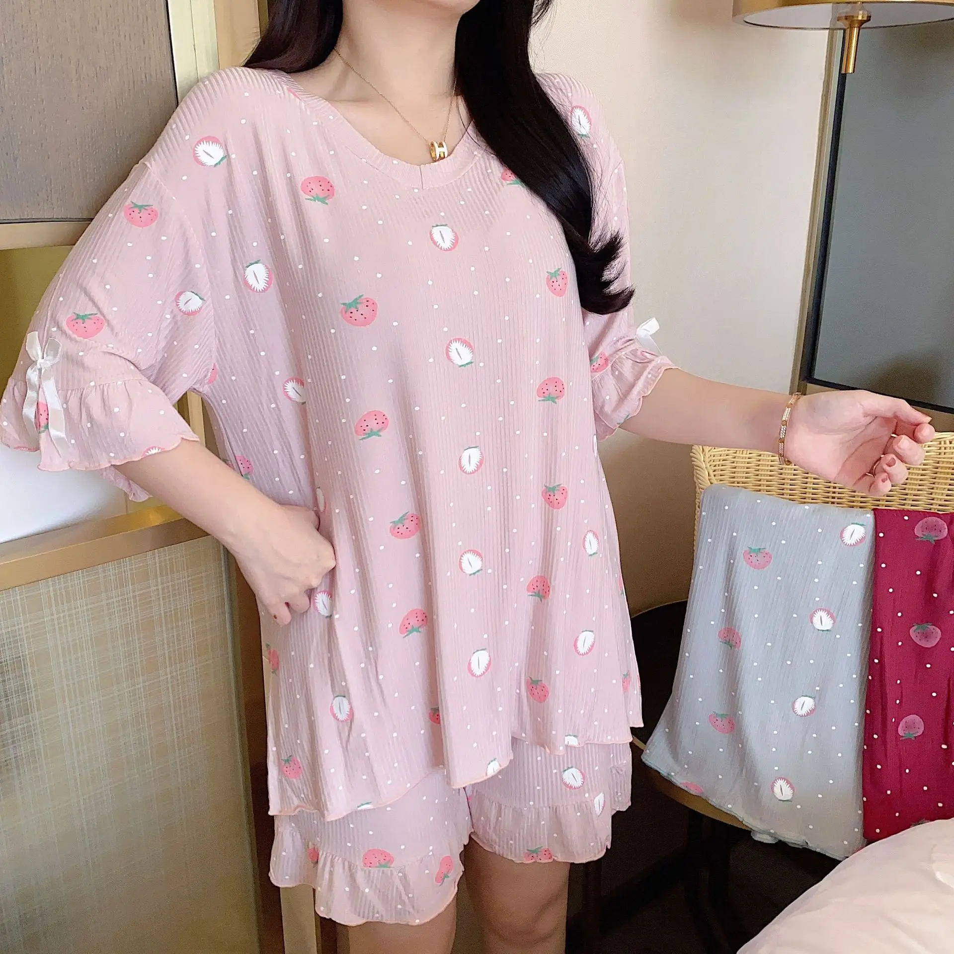 

2020 New Summer Modal Pajamas Women's Simple Loose Short-Sleeved Shorts Can Wear Slimming