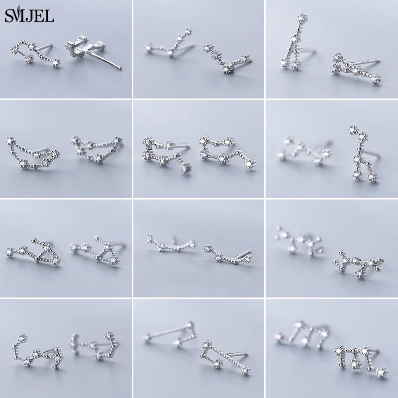 925 Sterling Silver Elegant Zodiac Sign Earrings for Women Adjustable