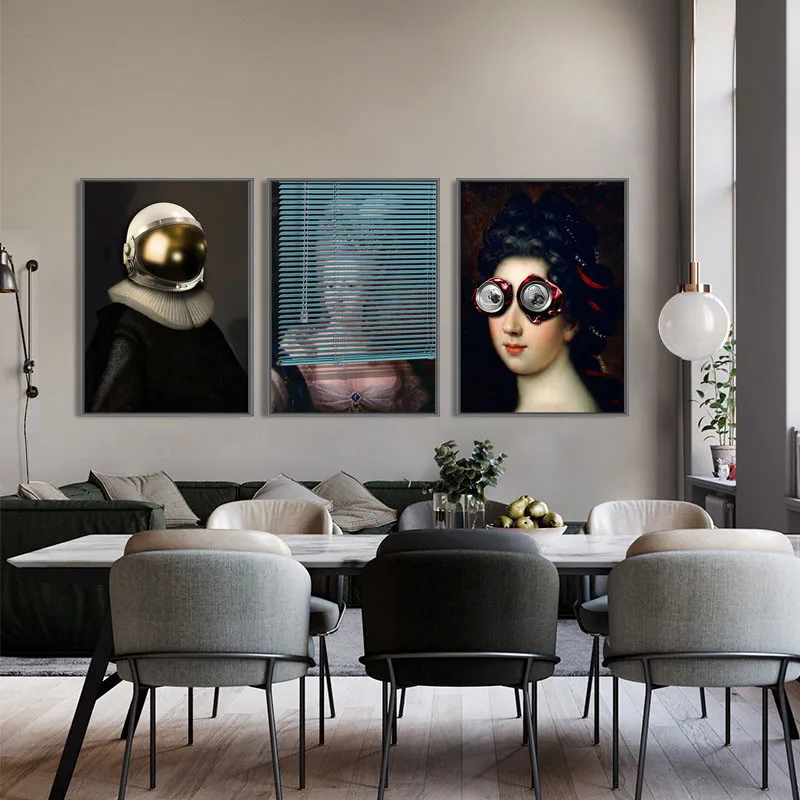 

Funny Rabbit Ears Can Glasses Women Painting Modern Abstract Alien Helmet Wall Art Canvas Poster Living Room Home Decoration