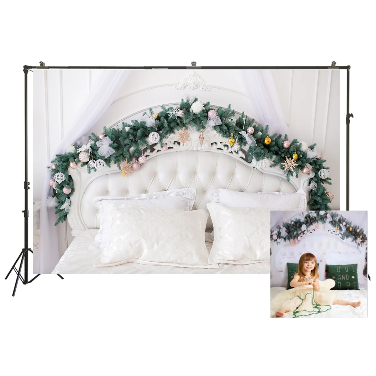

photography backdrop Christmas white headboard tufted pine tree leaf photophone background photocall photo studio props W-3435