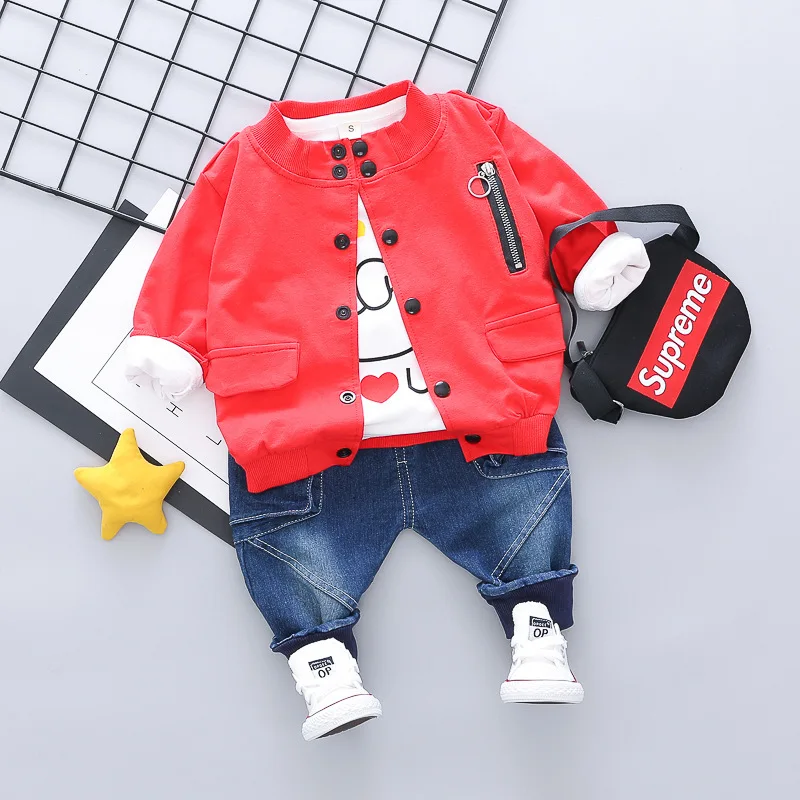 

Korean-style Cartoon Jeans Set Set 2019 New Style Infants Male Baby Cardigan Three-piece Set
