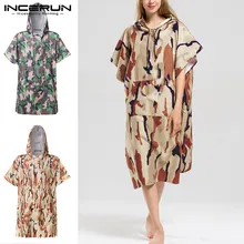 INCERUN мужские быстросохнущие камуфляжные повседневные пончо с капюшоном и коротким рукавом, Пляжная накидка, банное полотенце, домашний мужской Халат с капюшоном