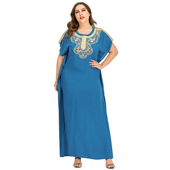 

Plus Size Women Muslim Short Sleeve Maxi Dress Jilbab Islamic Kaftan Casual Loose Long Robe Vintage Floral Print Dresses Clothes