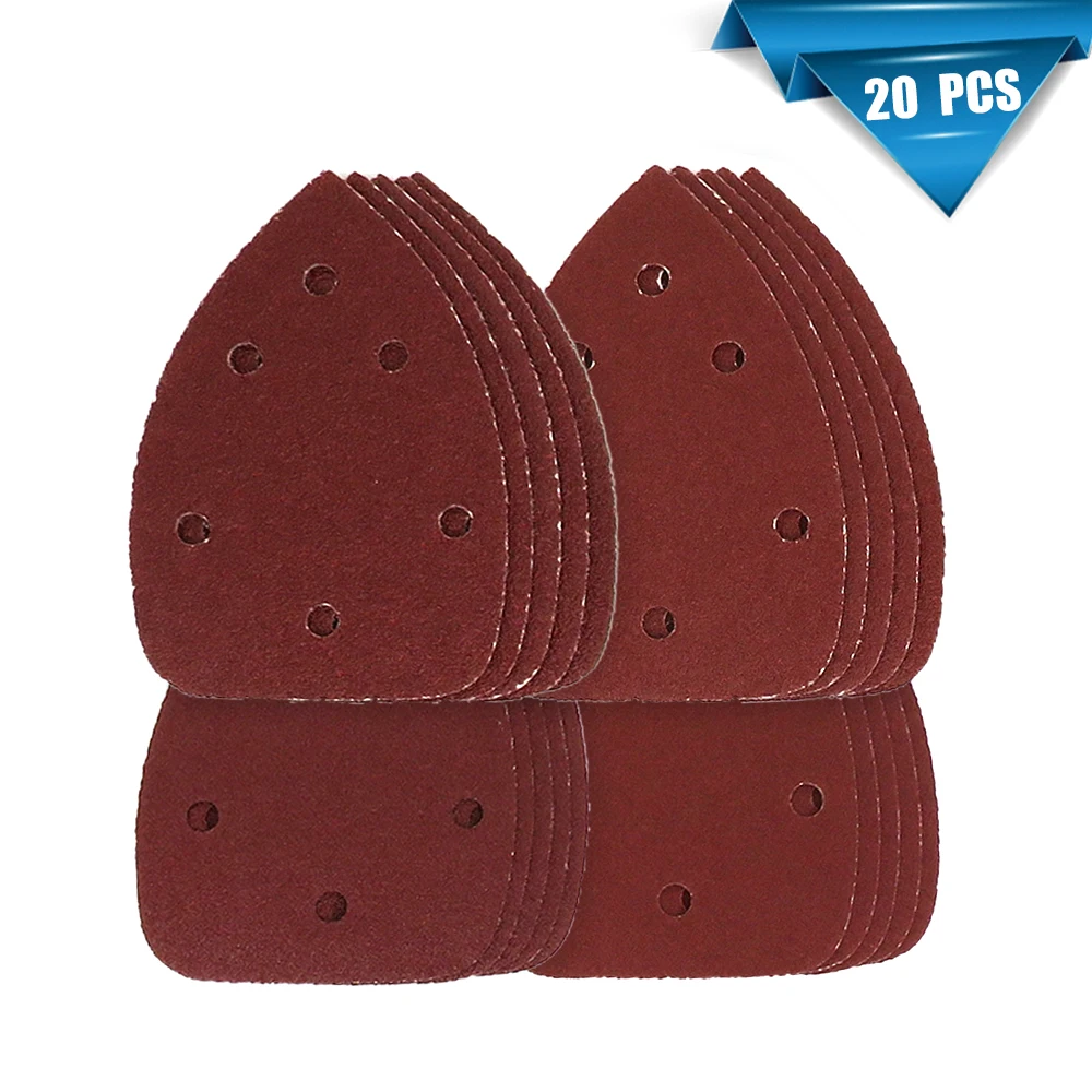 

140*98*mm 6Hole Sanding Sheets Triangle Red Sandpaper Hook & Loop 40 -1000 Grits Abrasive Sanding Disc For Wood Sanding(20 Pcs)