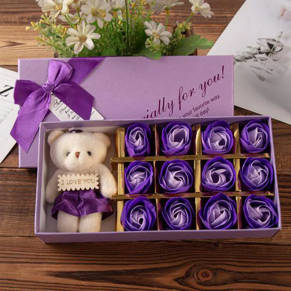 Медведь, Подарочная коробка, подарок розы, маленький подарок, 12 искусственных цветов, для свадьбы, дома, мыло, розы, подарок на день рождения, коробка, День Святого Валентина, Новинка& 26