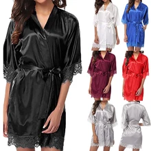 Женская сексуальная одежда для сна, большие размеры, комплект нижнего белья, пижама, банный халат, кружевная Женская сорочка, атласная одежда для сна, Femme 9,30