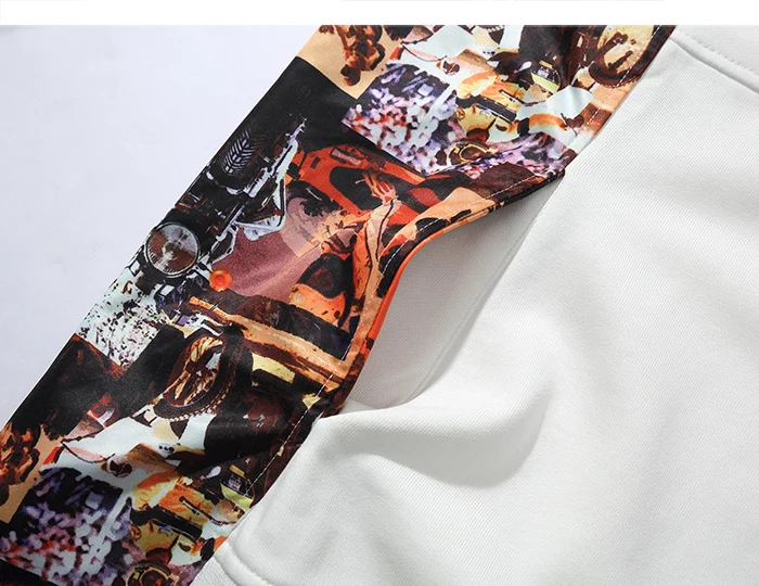 AELFRIC Patchwork Motorcycle Printed Casual Men Hooded Sweatshirts Streetwear Harajuku Pullover Autumn Hip Hop Male Hoodies