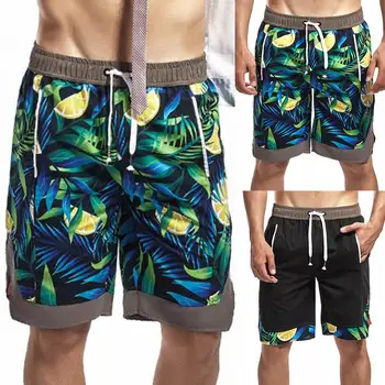 

Summer Beach Leaves Lemon Slice Print Shorts Pants Men Swimming Trunks Swimwear