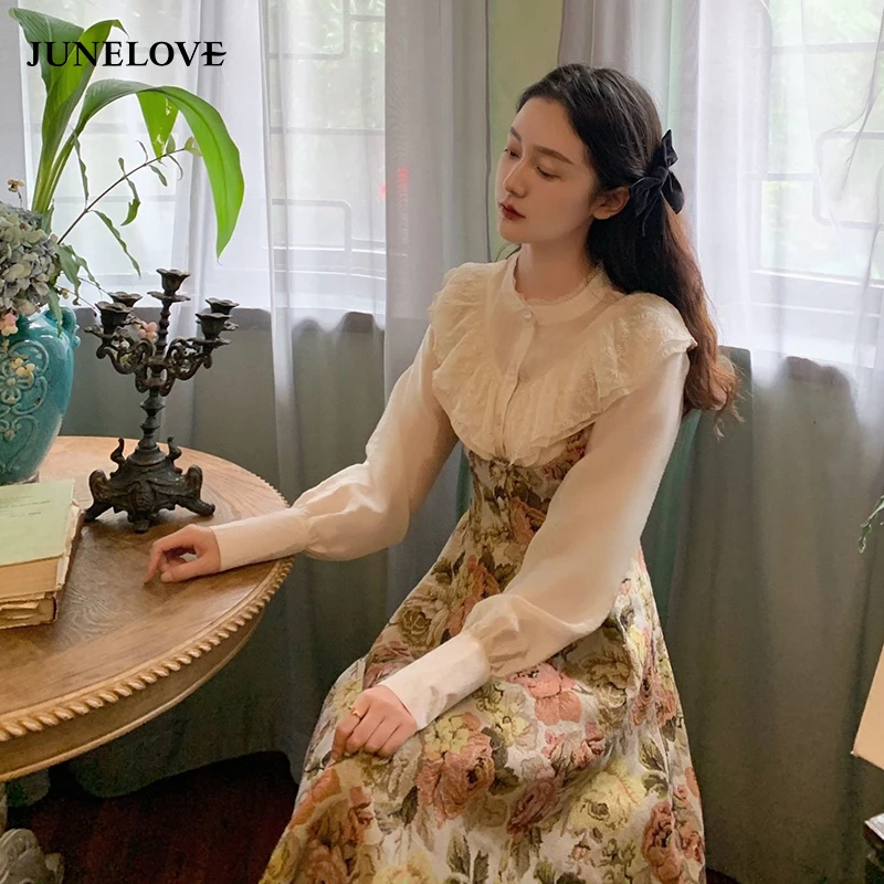 JuneLove винтажный Дворцовый стиль комплект из 2 предметов винтажное осеннее платье