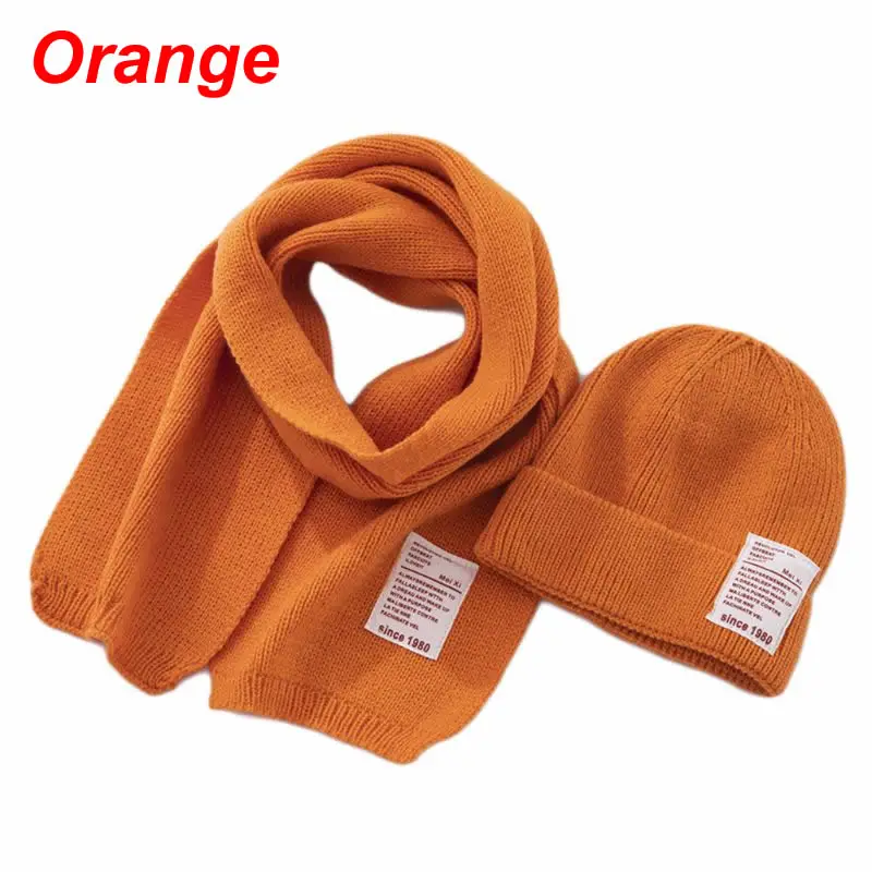 Orange Осень-зима трикотажные Детские Шарфы Шапки Костюм для малышей с изображением персонажей мультфильма, унисекс, для детей, теплые шапки, шарфы K1MA - Цвет: Orange