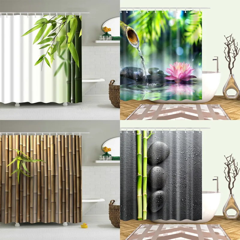 Groene Plant Douchegordijn Bamboe Waterdicht Groen Douchegordijn Met
