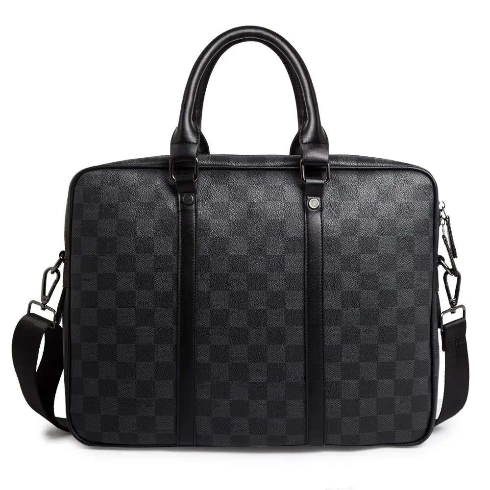 

2019 New Briefcase Men's Handbags Tide Business Old Chess Board Black Computer Bag Men's Bag Leather Shoulder Plaid bag