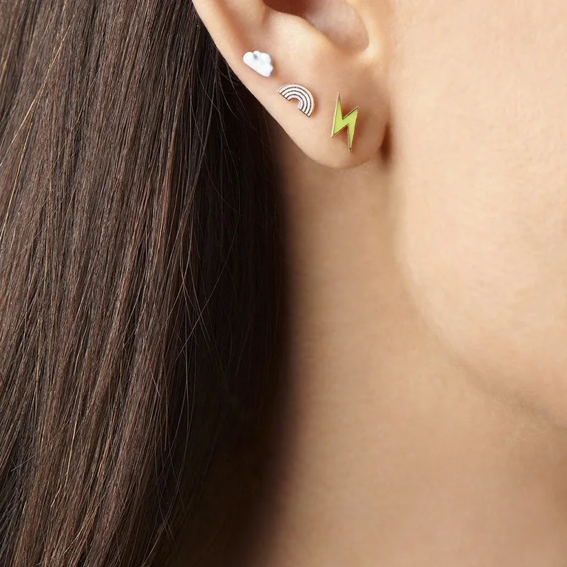 

INS European and American Hot Selling Earrings Mini Rainbow Lightning White Cloud Small Earrings 3-piece Set Factory Direct Sale