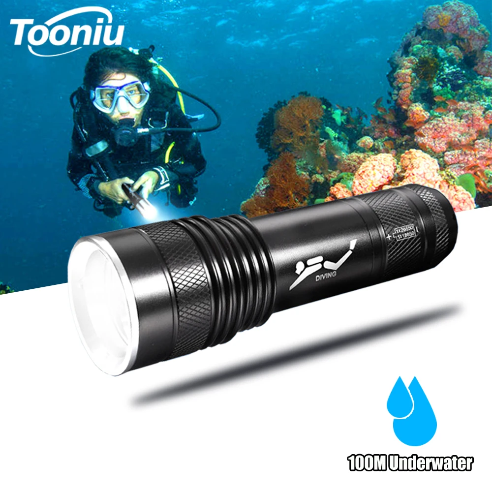 

LED Diving Flashlight Super Bright Professional Underwater Lamp Yellow+White Light IPX8 Waterproof Torch Powerful 18650 Lantern