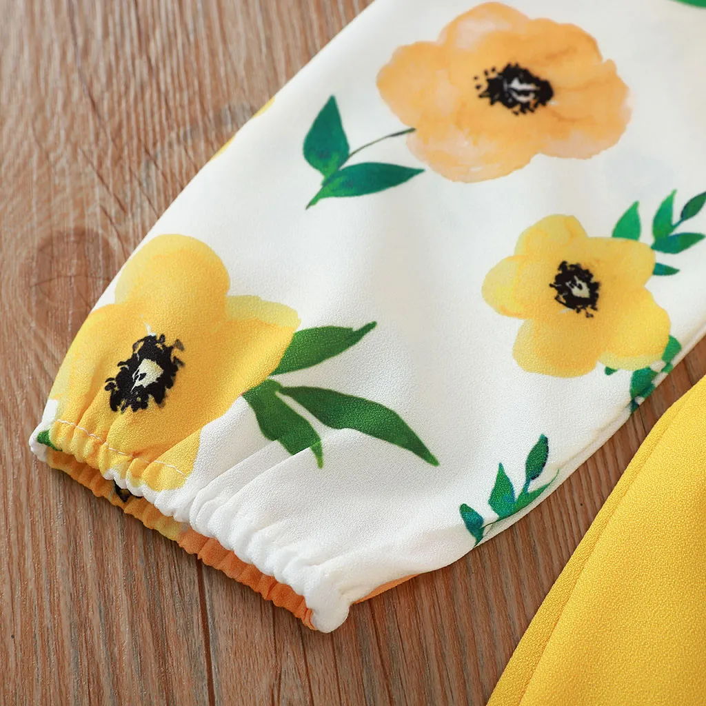 Платья для маленьких девочек; Одежда для маленьких девочек; милое фатиновое платье принцессы с длинными рукавами и цветочным принтом; комплект одежды для новорожденных; одежда для малышей