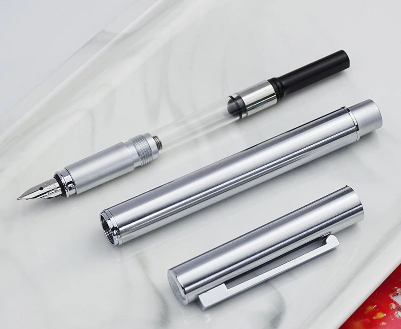 HongDian Metal Stainless Steel Fountain Pen Fine Nib 0.4mm Bright Silver Excellent Writing Gift Ink Pen for Business Office Home HongDian Metal Stainless Steel Fountain Pen Fine Nib 0.4mm Bright Silver Excellent Writing Gift Ink Pen for Business Office Home