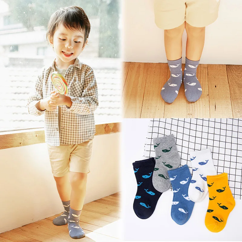 5 пар, осенне-зимние тапочки для новорожденного, теплые носки для детей Зимние носки для маленьких девочек хлопковые носки с рисунком Кита для младенцев