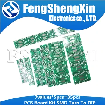 

7values X5pcs=35pcs PCB Board Kit pinboard SMD Turn To DIP SOP MSOP SSOP TSSOP SOT23 8 10 14 16 20 24 28 SMT To DIP