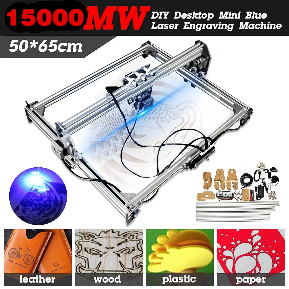 

15000MW 50*65cm CNC Laser Engraving Machine for Metal/Wood Router/DIY Cutter 2 Engraver Desktop Cutter+ Laser Goggles