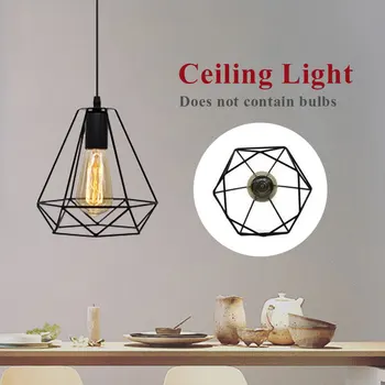 

Square Pendant Lamp LED Bedroom Fixture Yard Ceiling Down Light Retro E27 Iron Walkway Flush Mount Energy Saving Useful Cage
