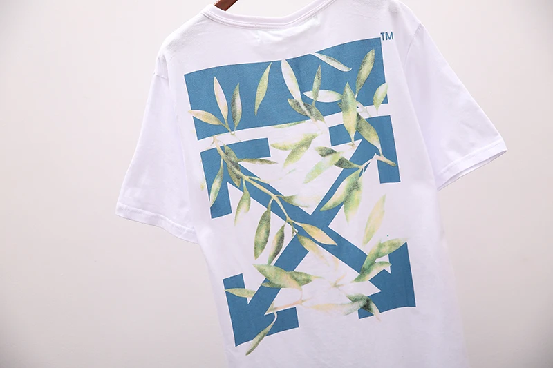 Зеленый лист стрелка принт 19ss Off-White OW для мужчин/женщин модные пары влюбленных моделей хлопок Повседневная футболка с коротким рукавом с круглым вырезом
