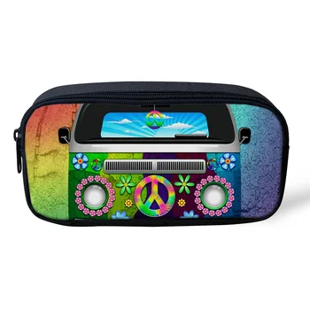 

Casual Cosmetic Bag Station Wagon Hippie Rainbow Colorful Car Makeup Travel Bag Zipper Pencil Case Office Student Stationery