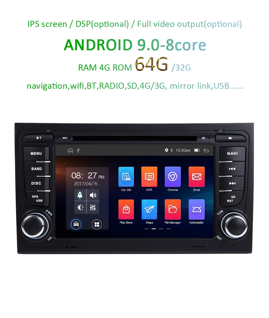 Excellent Android 9.0 DSP 4G 64G GPS Radio For Audi A4 B6 B7 S4 B7 B6 RS4 B7 SEAT Exeo 8 CORE/4 CORE 2 DIN DVD Player IPS Screen WIFI BT 1